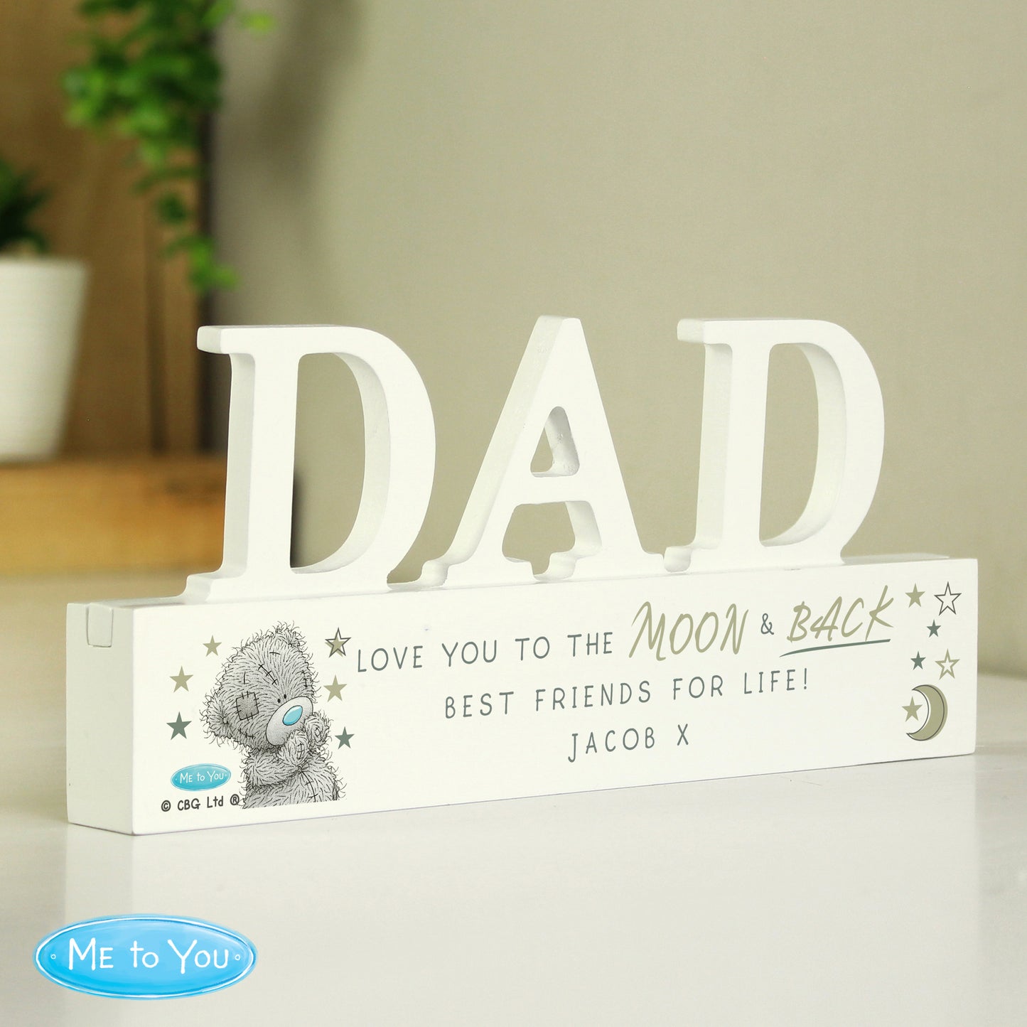 Personalised Me To You Moon and Back Wooden Dad Ornament Side