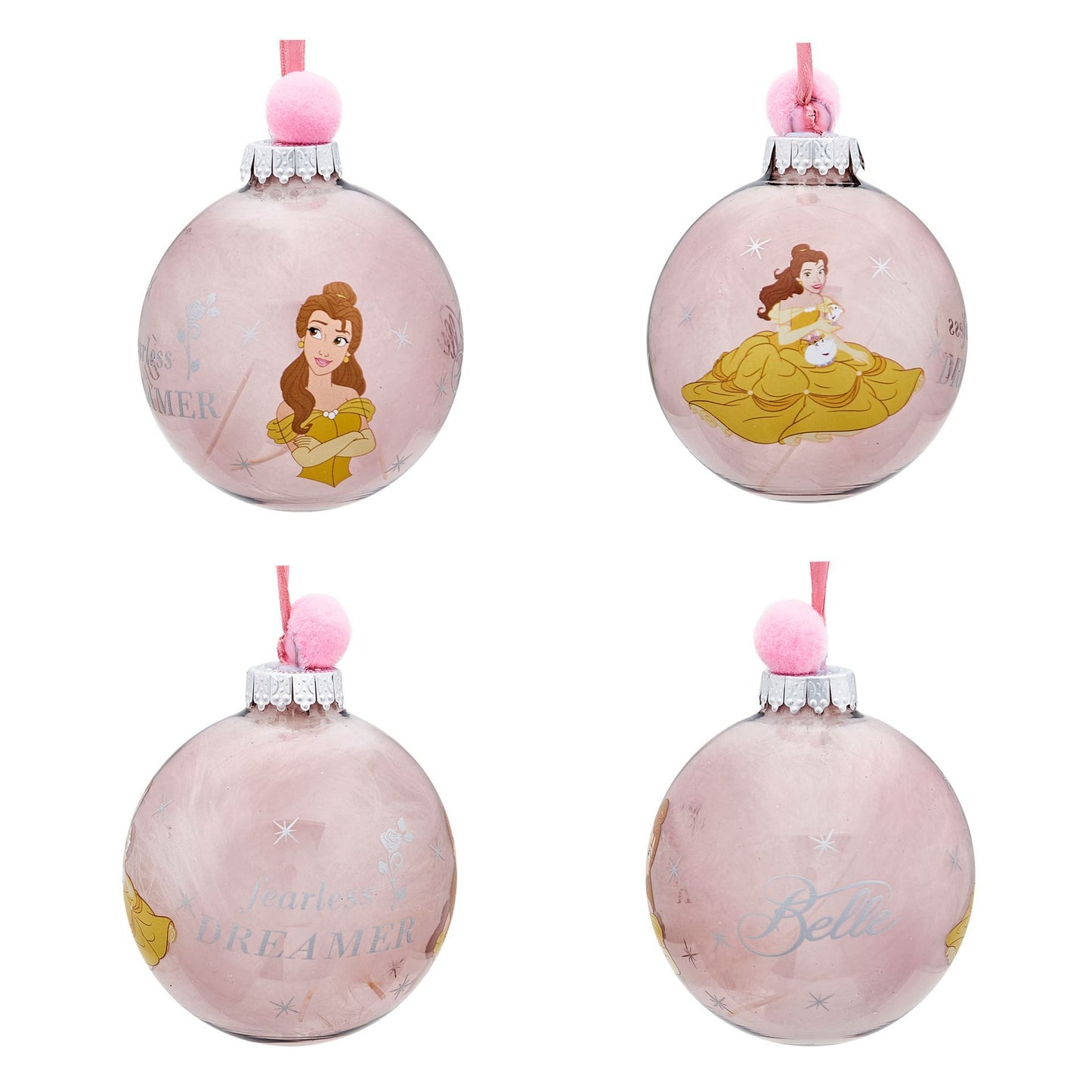 Disney Princesses Set of 7 Colourful Feather-Filled Pom Pom Baubles