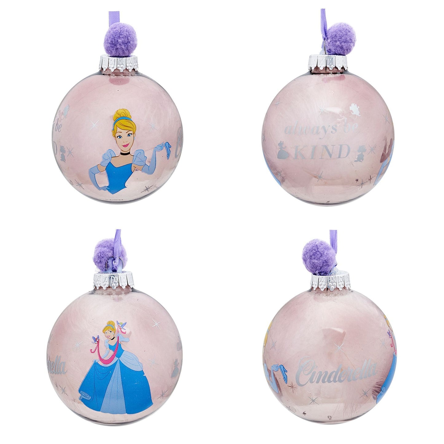 Disney Princesses Set of 7 Colourful Feather-Filled Pom Pom Baubles