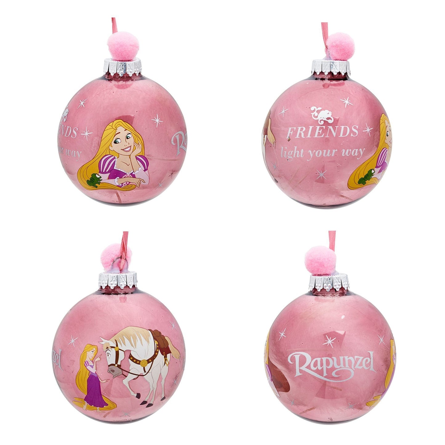 Disney Princesses Set of 7 Colourful Feather-Filled Pom Pom Baubles