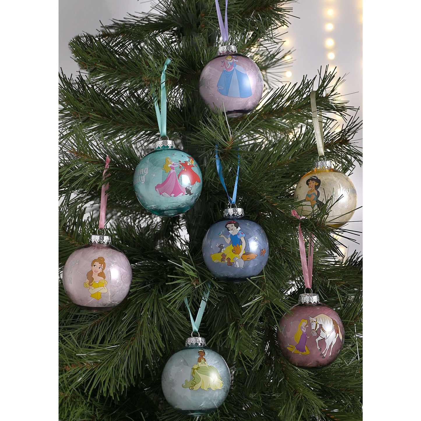Disney Princesses Set of 7 Colourful Feather-Filled Pom Pom Baubles