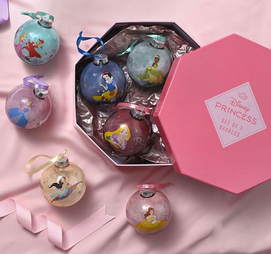 Disney Princesses Set of 7 Colourful Feather-Filled Pom Pom Baubles