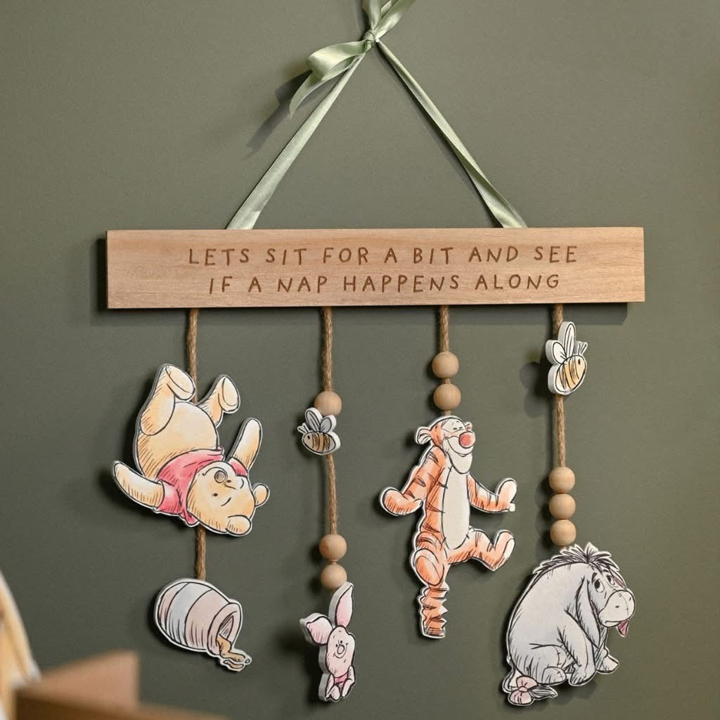 Disney Winnie The Pooh Wooden Hanging 'Let's Sit For a Bit' Plaque
