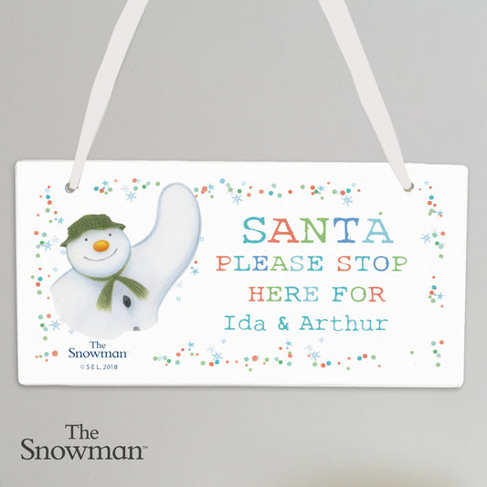 Personalised The Snowman ‘Santa Stop Here’ Wooden Sign
