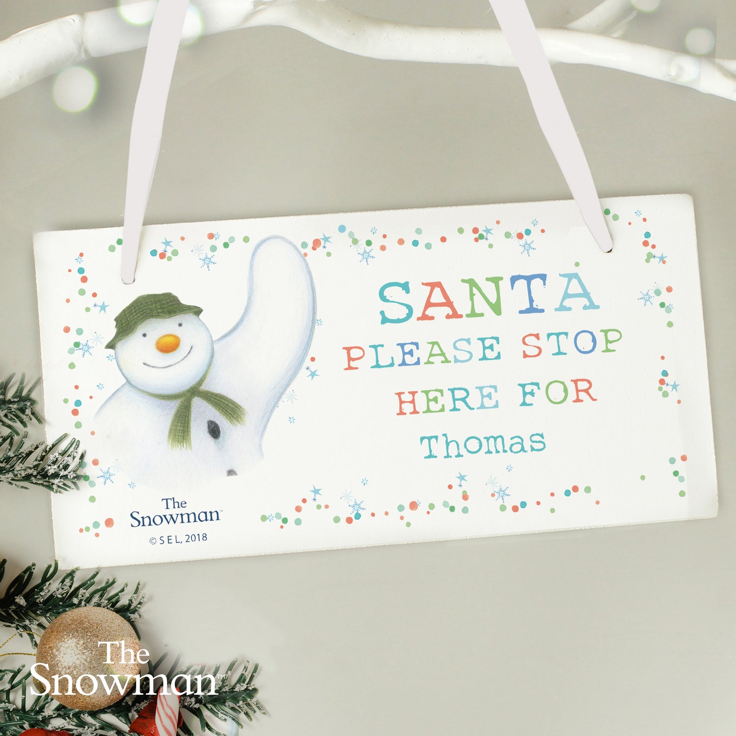 Personalised The Snowman ‘Santa Stop Here’ Wooden Sign