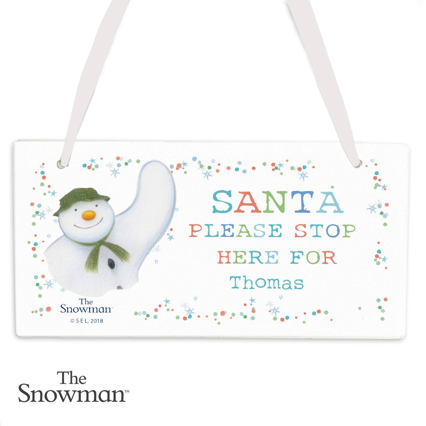 Personalised The Snowman ‘Santa Stop Here’ Wooden Sign