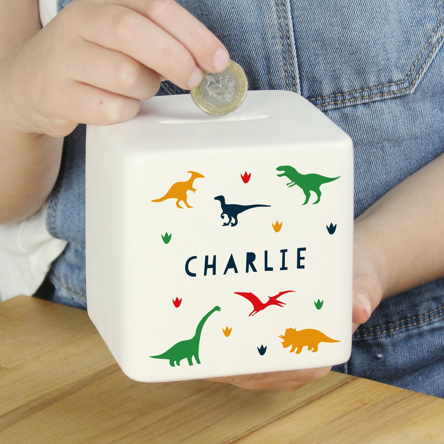 Personalised Dinosaur Ceramic Square Money Box