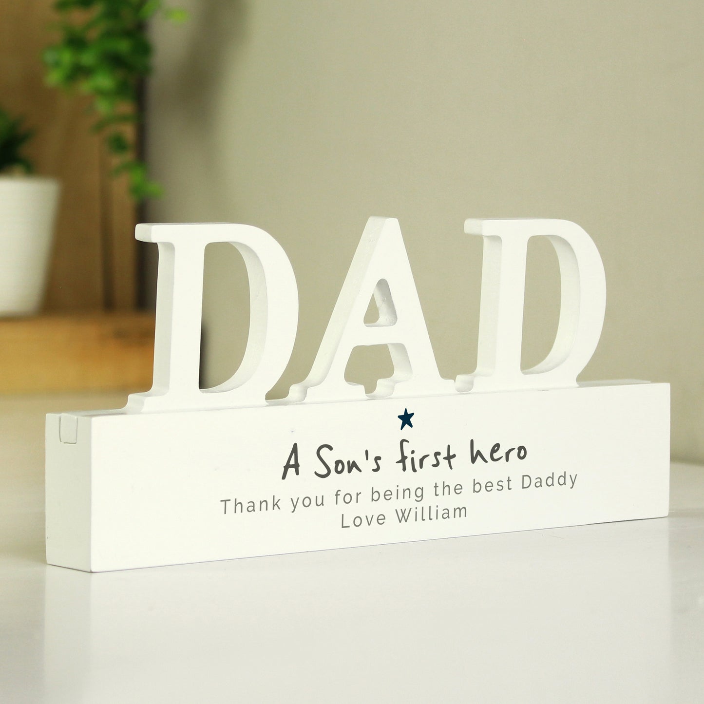 Personalised A Sons First Hero Wooden Dad Ornament Side