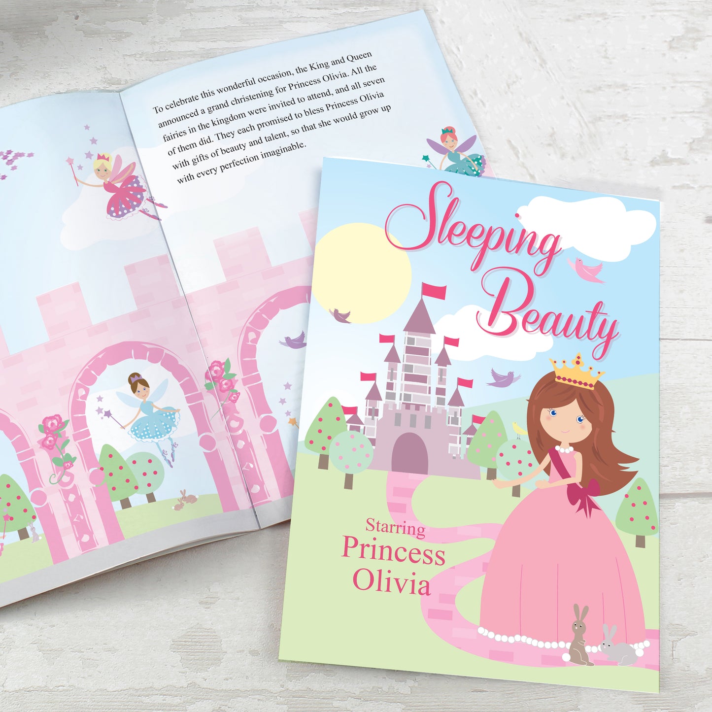 Personalised Sleeping Beauty Story Book Front and Middle