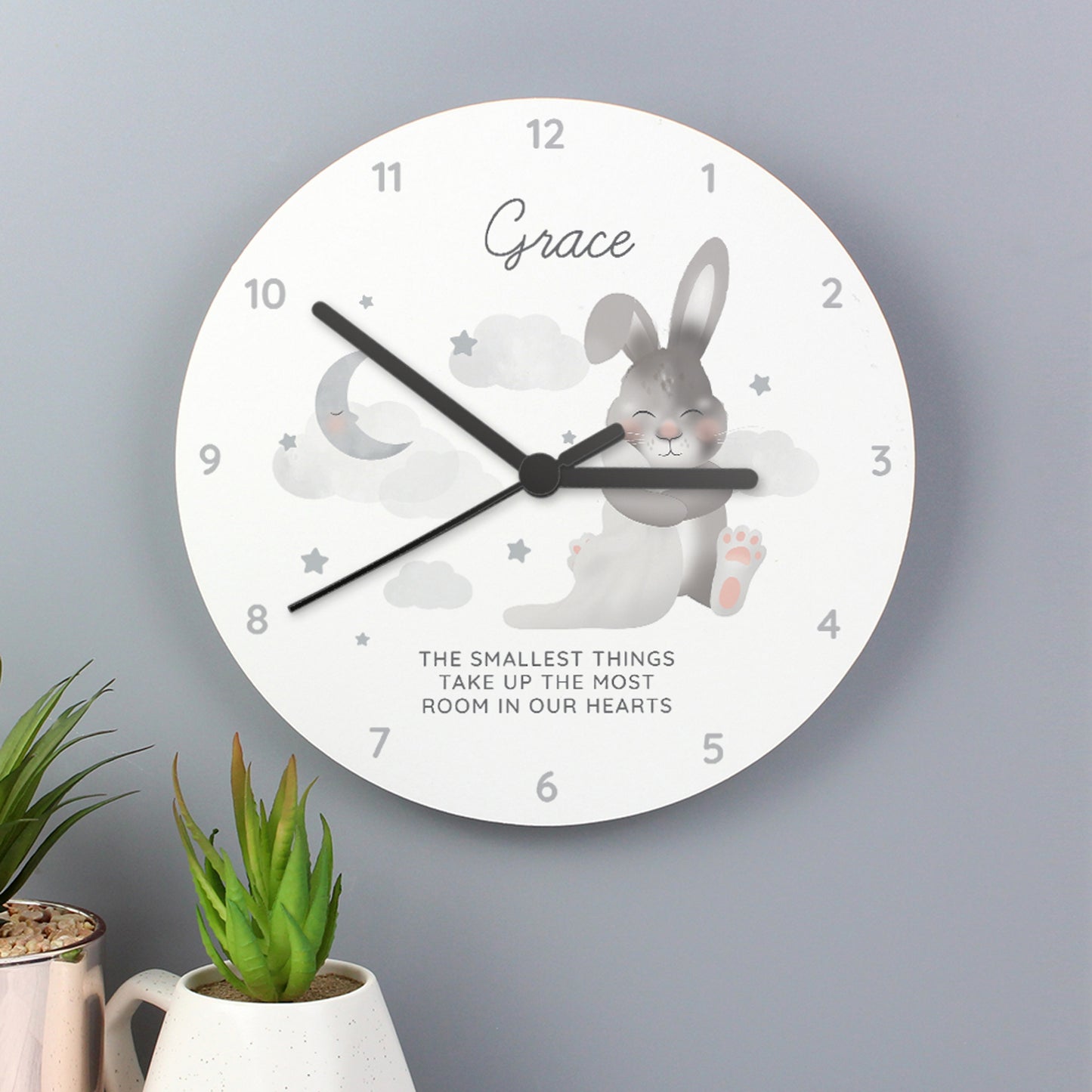 Personalised Baby Bunny White Wooden Clock