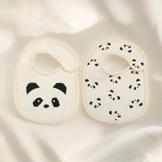 2-Piece Vanilla Panda Print Bib Set