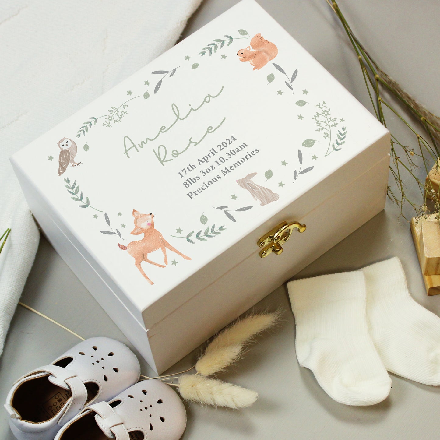 Personalised Woodland Animal Wooden Keepsake Box