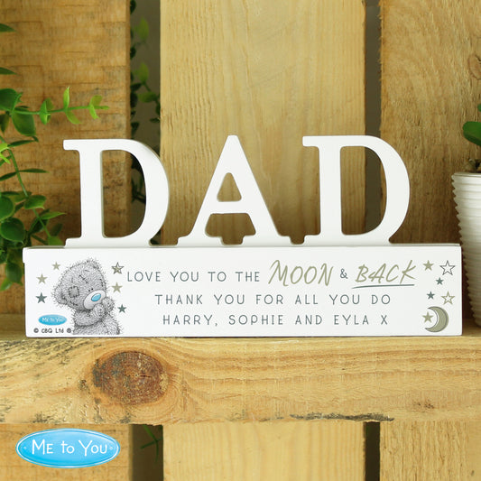 Personalised Me To You Moon and Back Wooden Dad Ornament Front