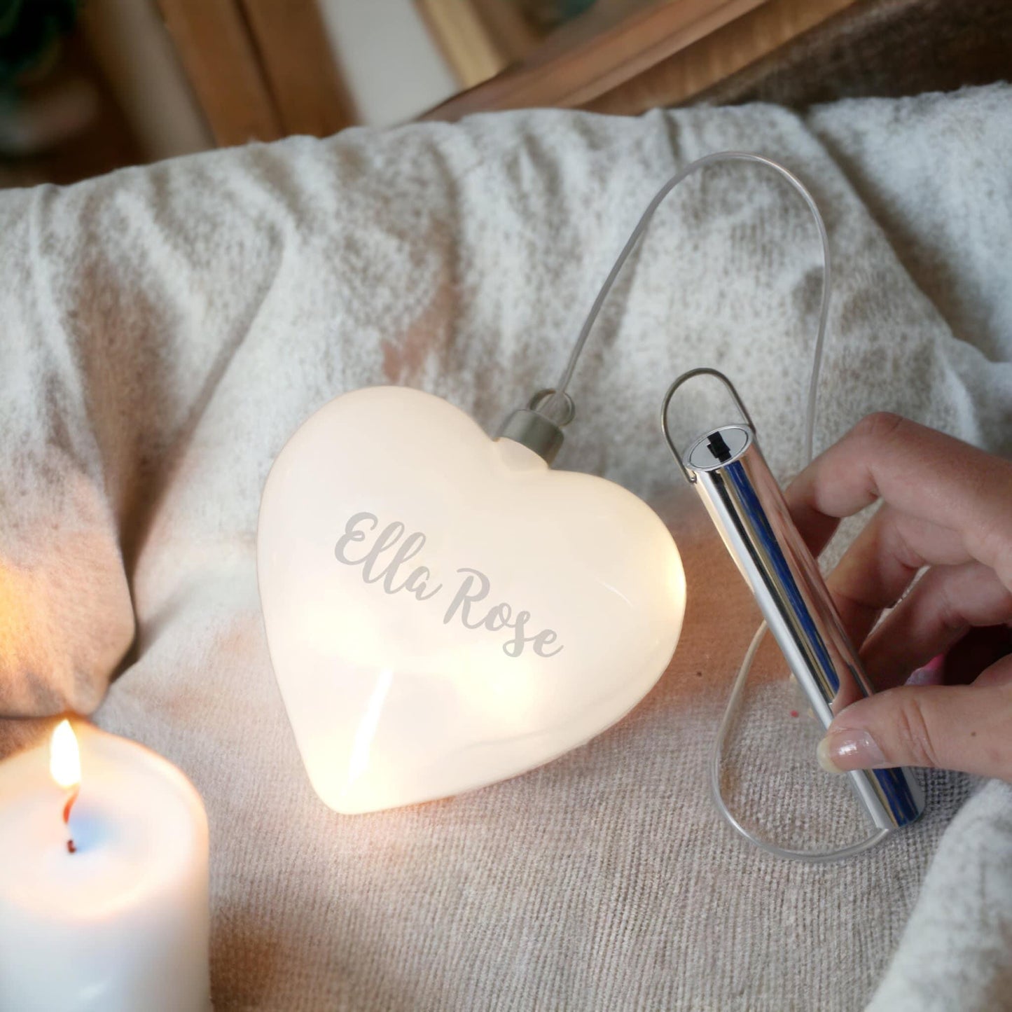 Personalised Name Only LED Hanging Glass Heart