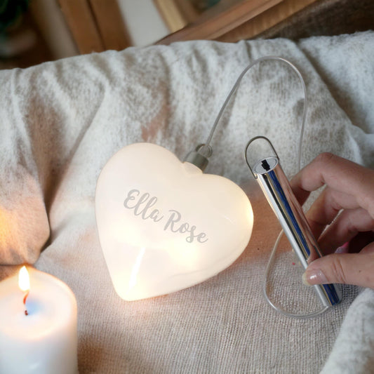 Personalised Name Only LED Hanging Glass Heart