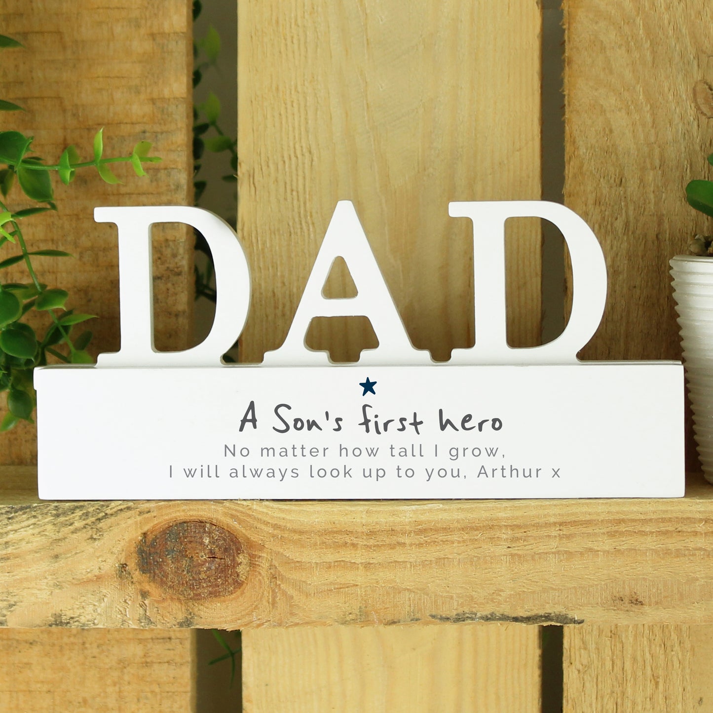 Personalised A Sons First Hero Wooden Dad Ornament Front