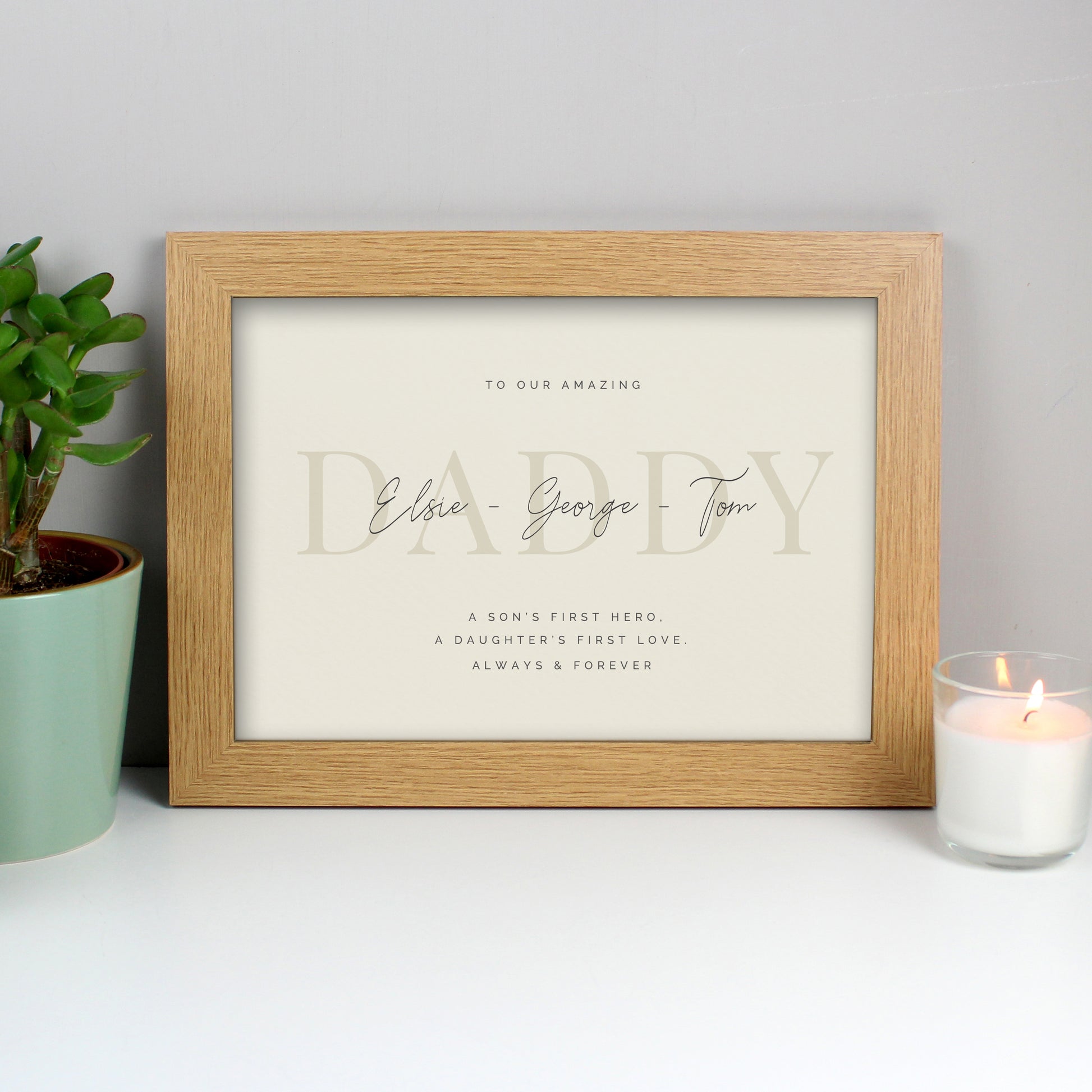 Personalised Free Text A4 Landscape Oak Framed Print Son to Fathers