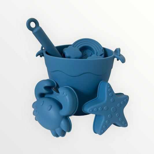 Silicone 8pcs Bucket & Spade Set - Deep Blue