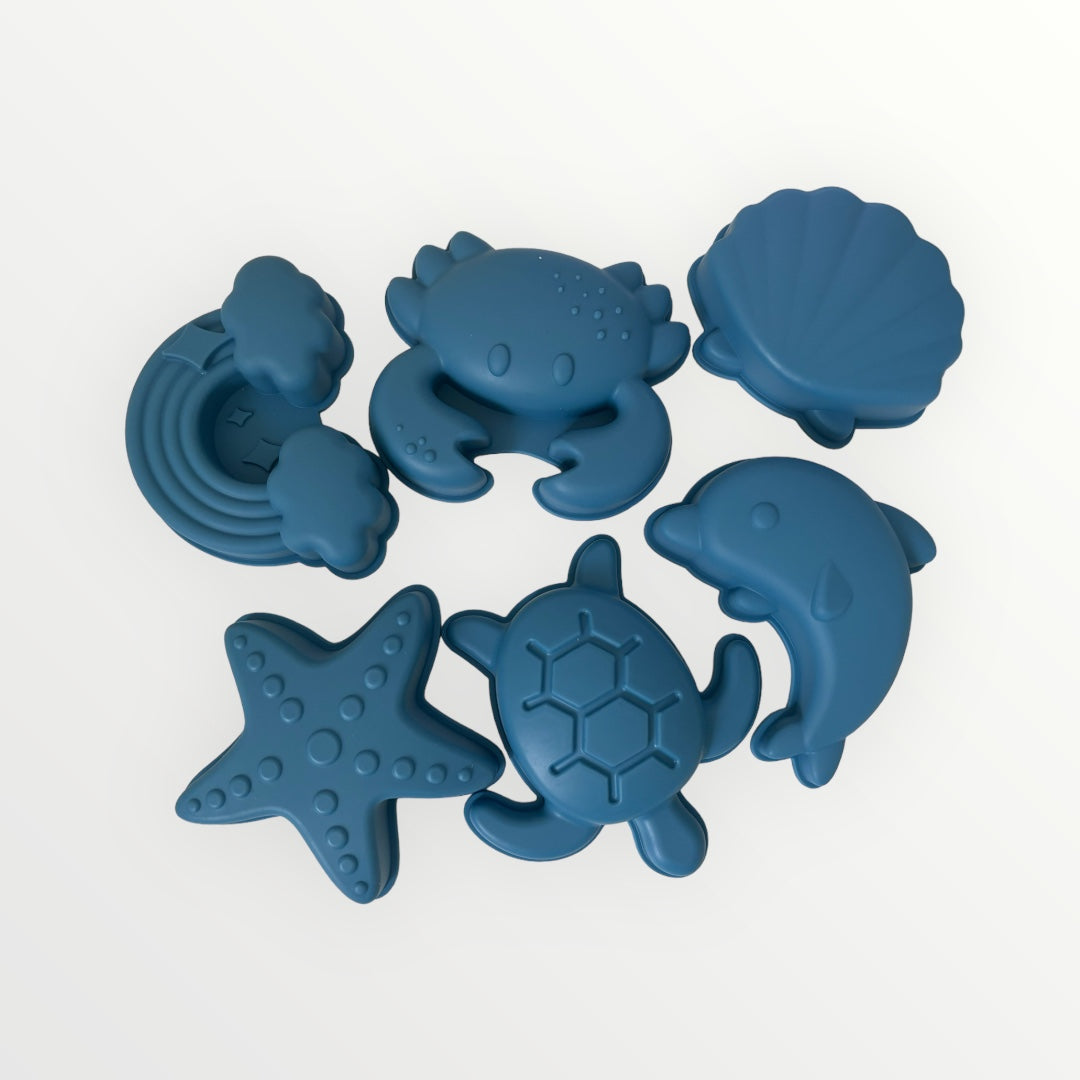 Silicone 8pcs Bucket & Spade Set - Deep Blue