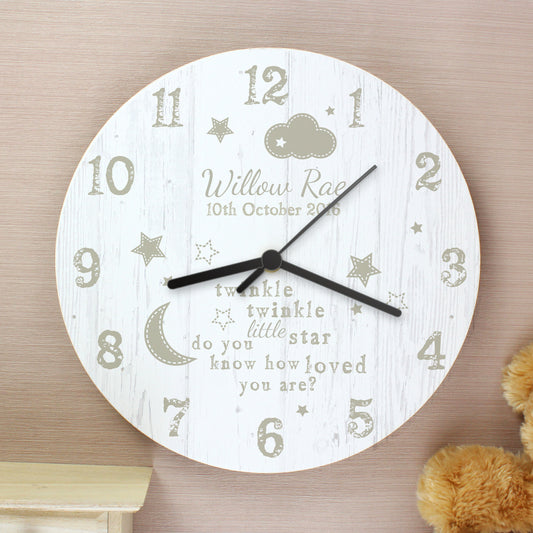 Personalised Twinkle Twinkle Shabby Chic Large Wooden Clock