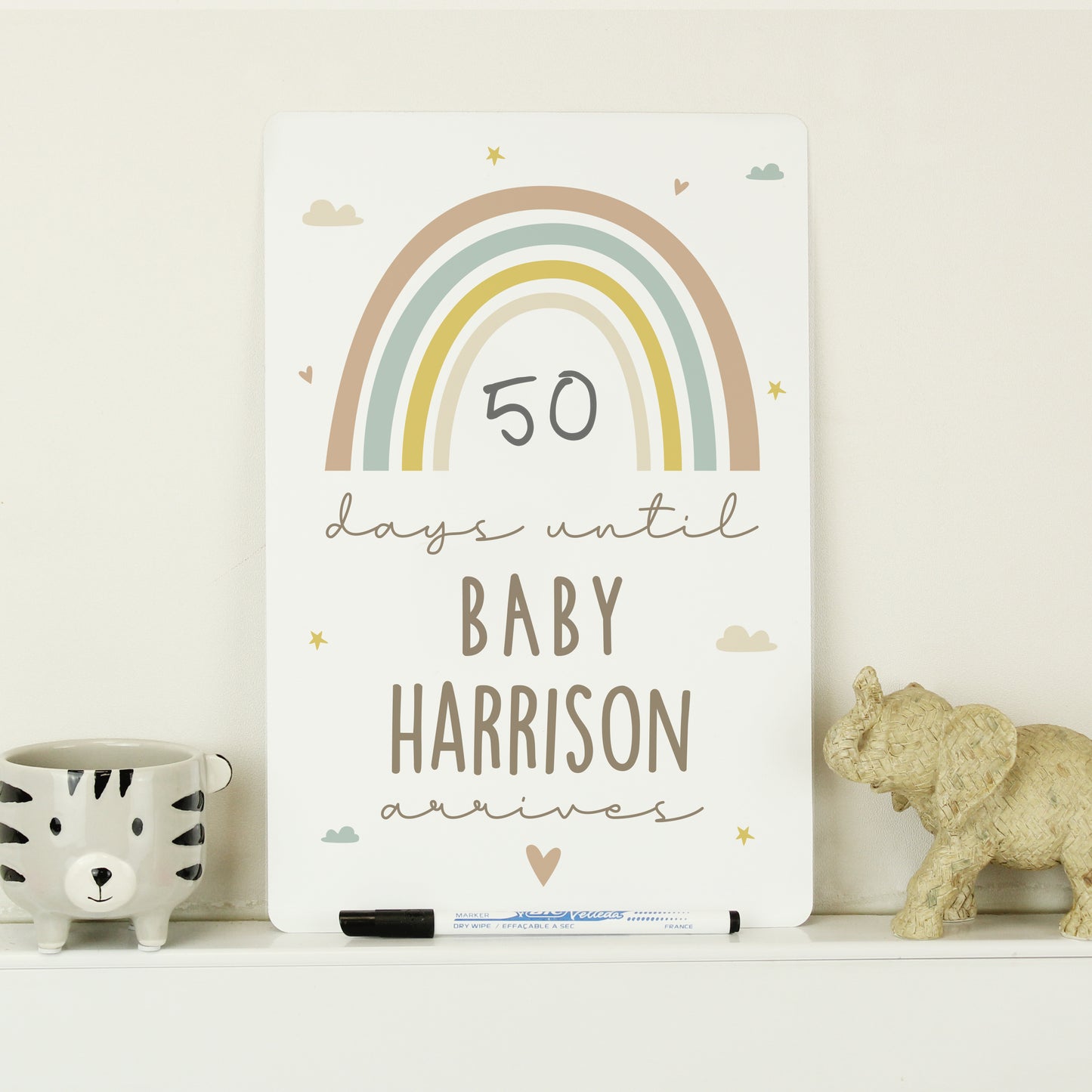 Personalised Baby Countdown Sign & Dry Wipe Pen