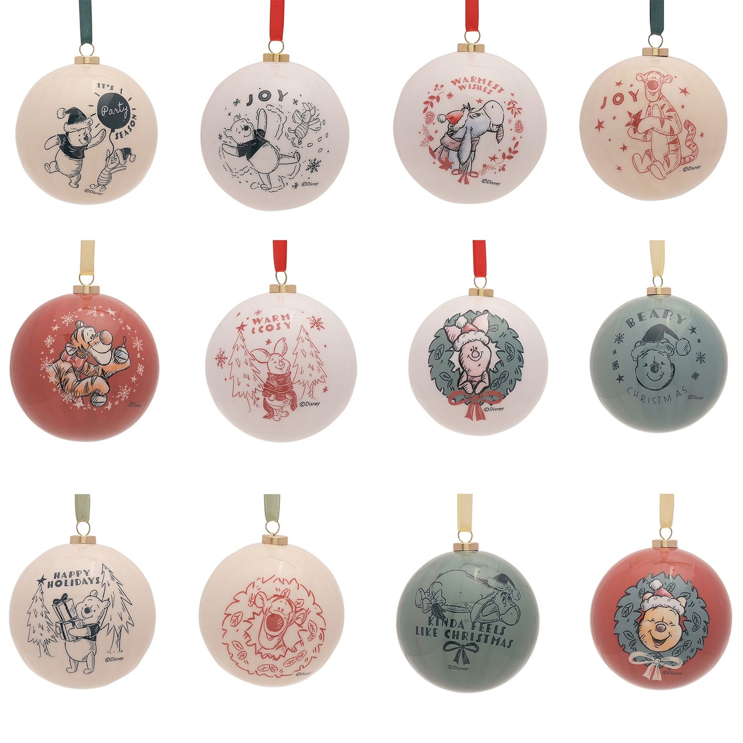 Disney Winnie the Pooh Christmas Set of 12 Baubles