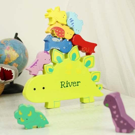 Personalised Name Wooden Dinosaur Stacker Toy