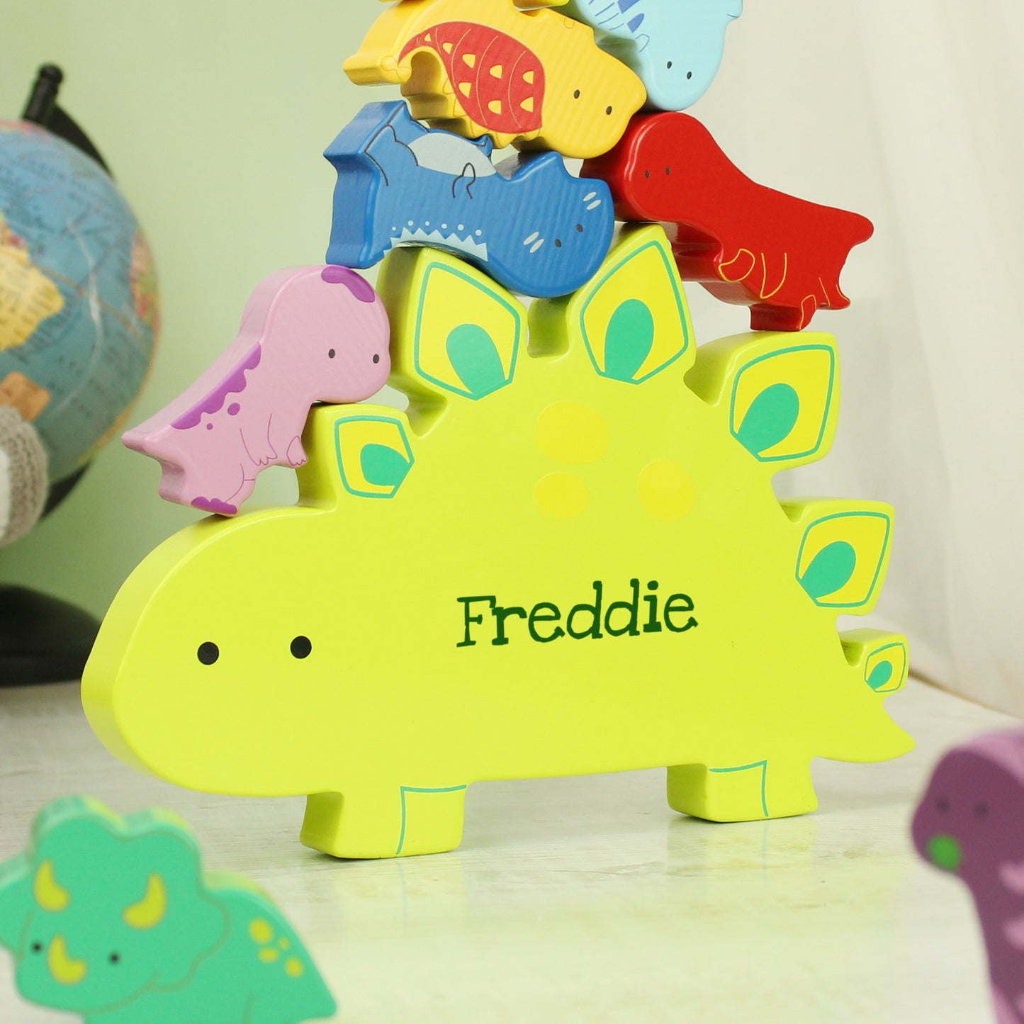 Personalised Name Wooden Dinosaur Stacker Toy