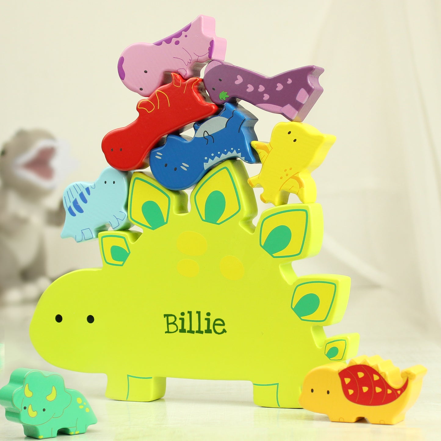 Personalised Name Wooden Dinosaur Stacker Toy