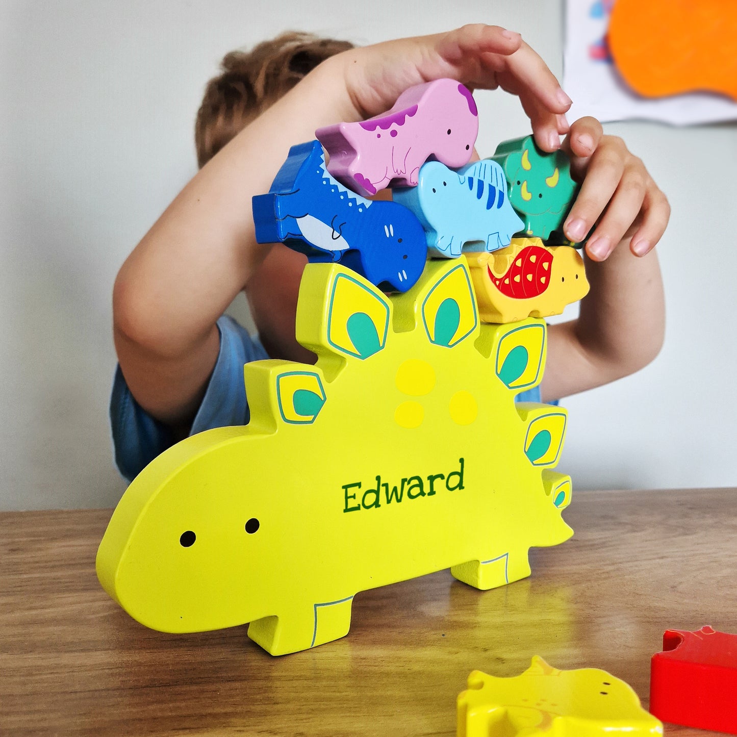 Personalised Name Wooden Dinosaur Stacker Toy