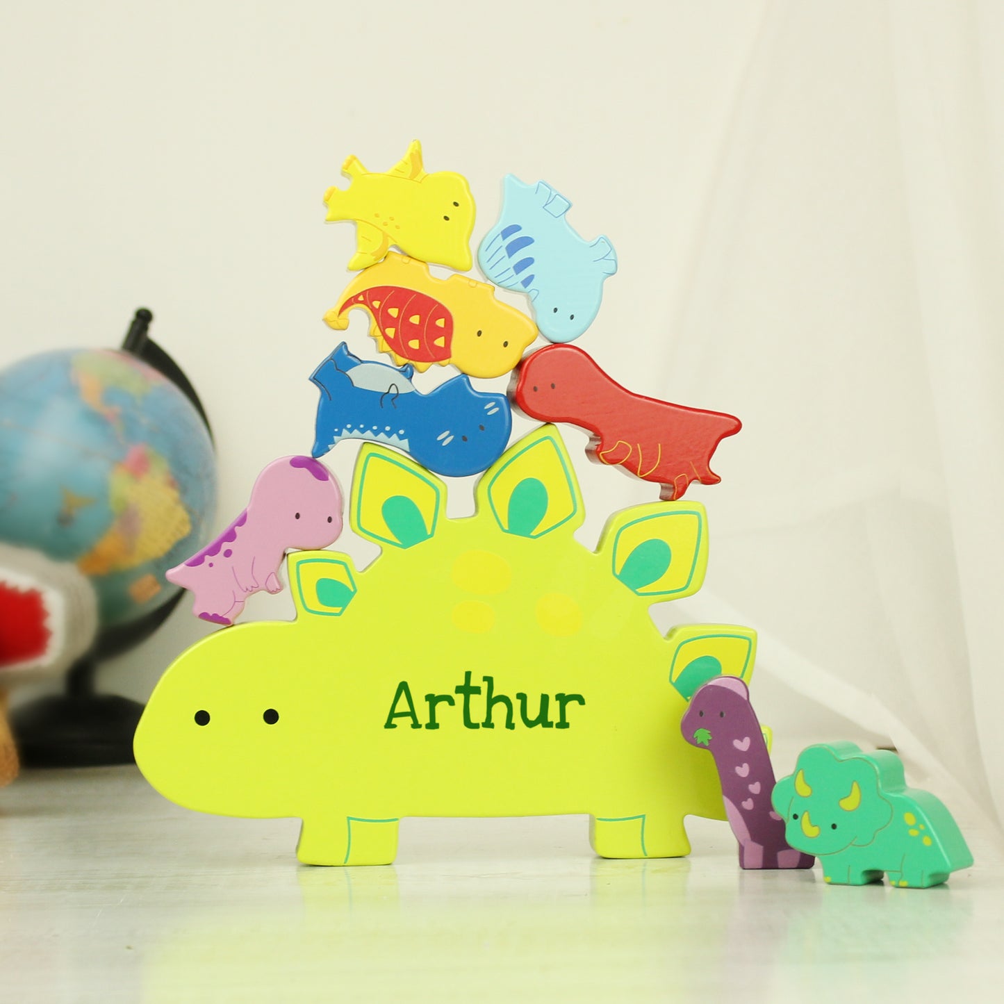 Personalised Name Wooden Dinosaur Stacker Toy