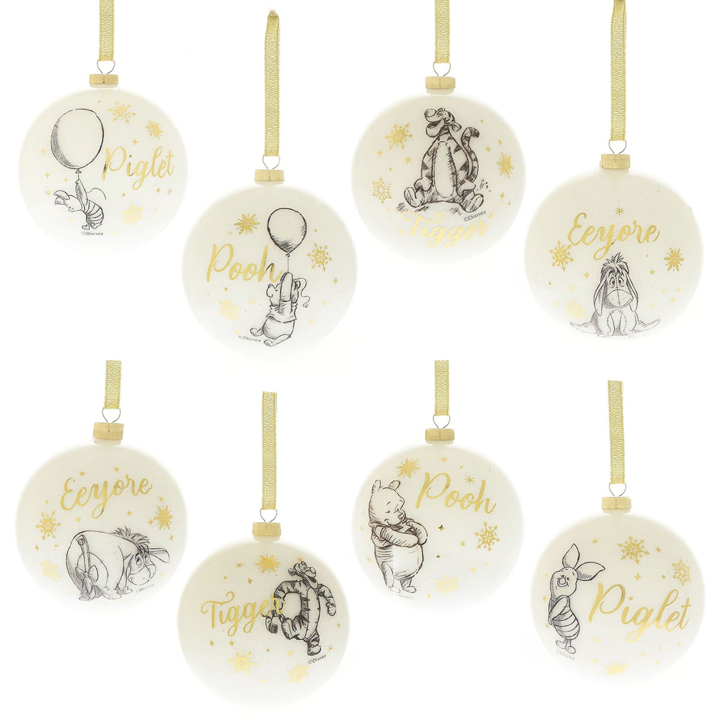 Disney Set Of 8 Winnie The Pooh Glitter Baubles