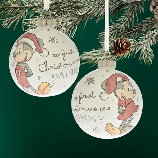 Disney's Mickey & Minnie Mouse 'My First Christmas as a...' Ceramic Bauble Set
