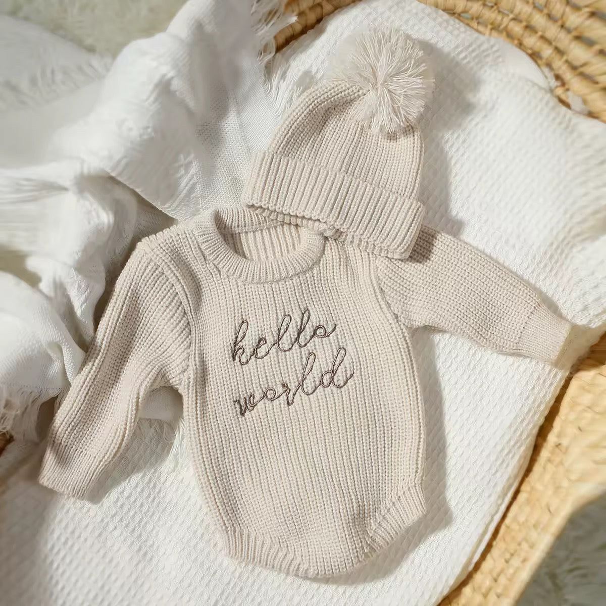 ‘Hello World’ Knitted Romper & Hat Set