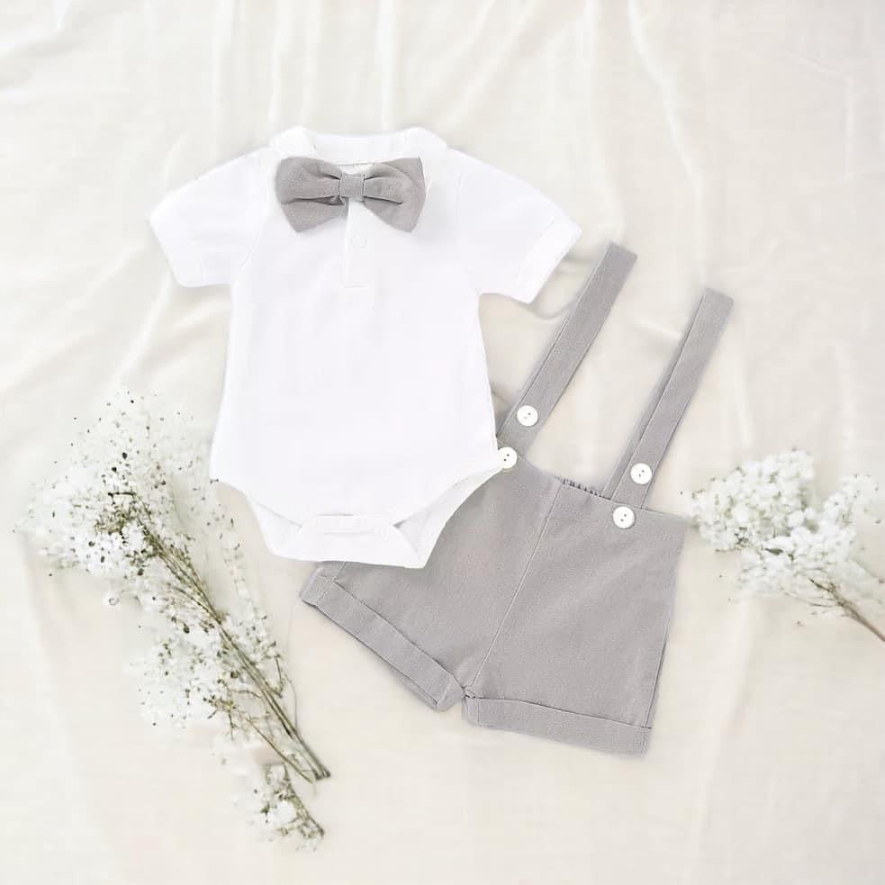 Bow Bodysuit and Overalls Set