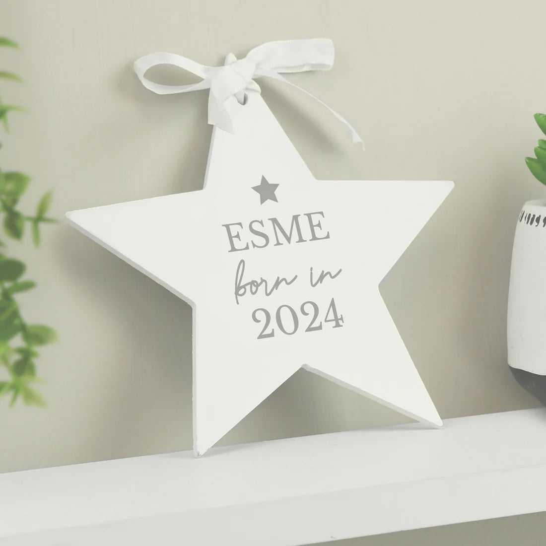 Personalised Born In Wooden Star Decoration