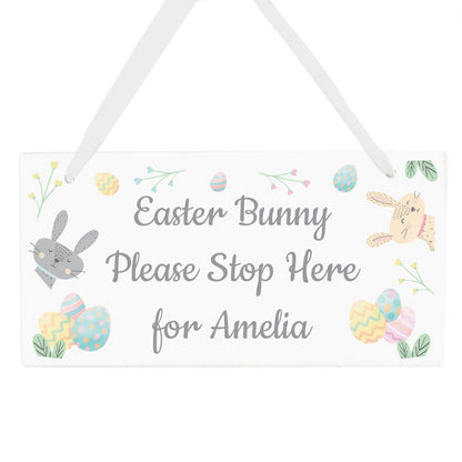 Personalised Easter Bunny ‘Stop Here’ Wooden Sign