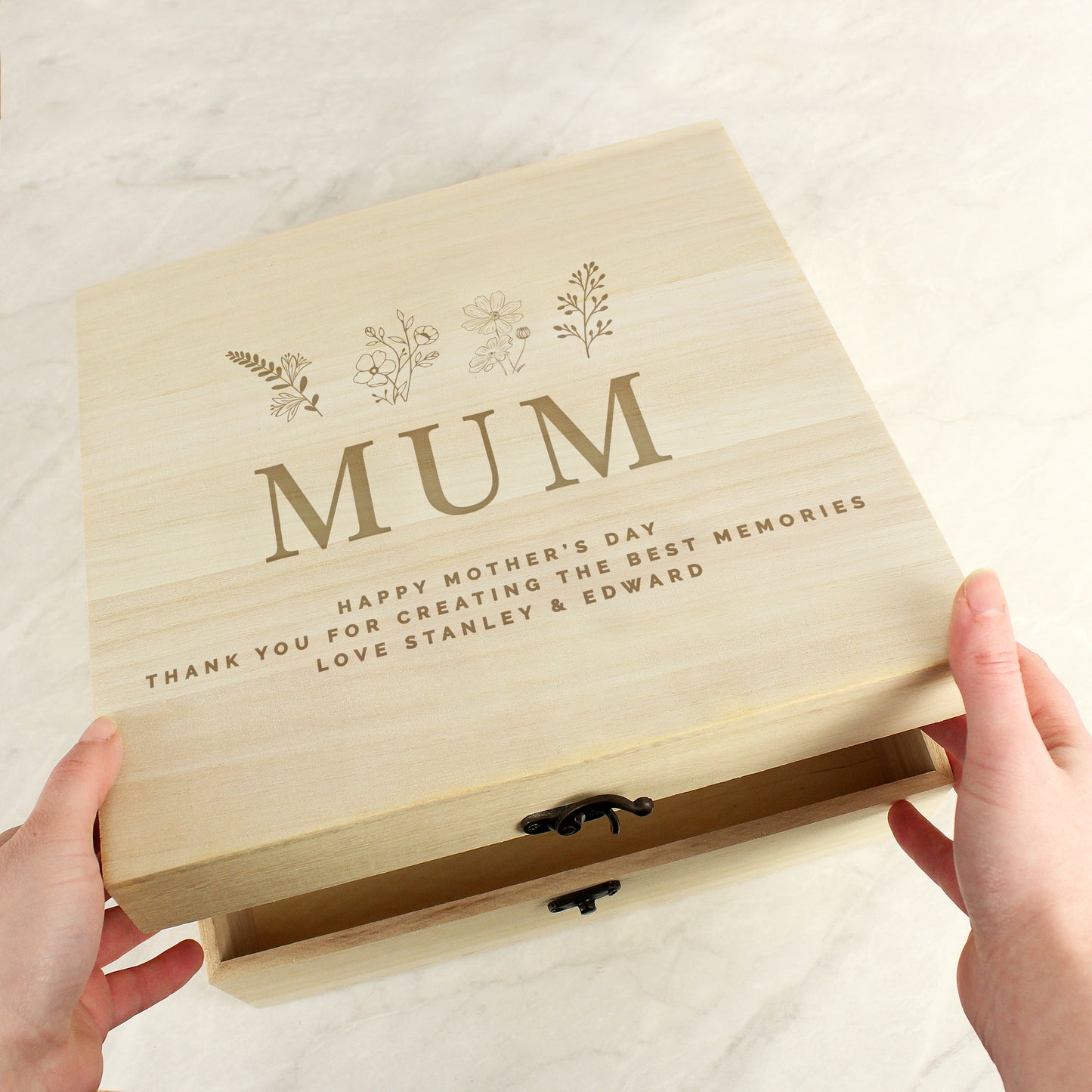 Personalised Engraved Floral Wooden Keepsake Box