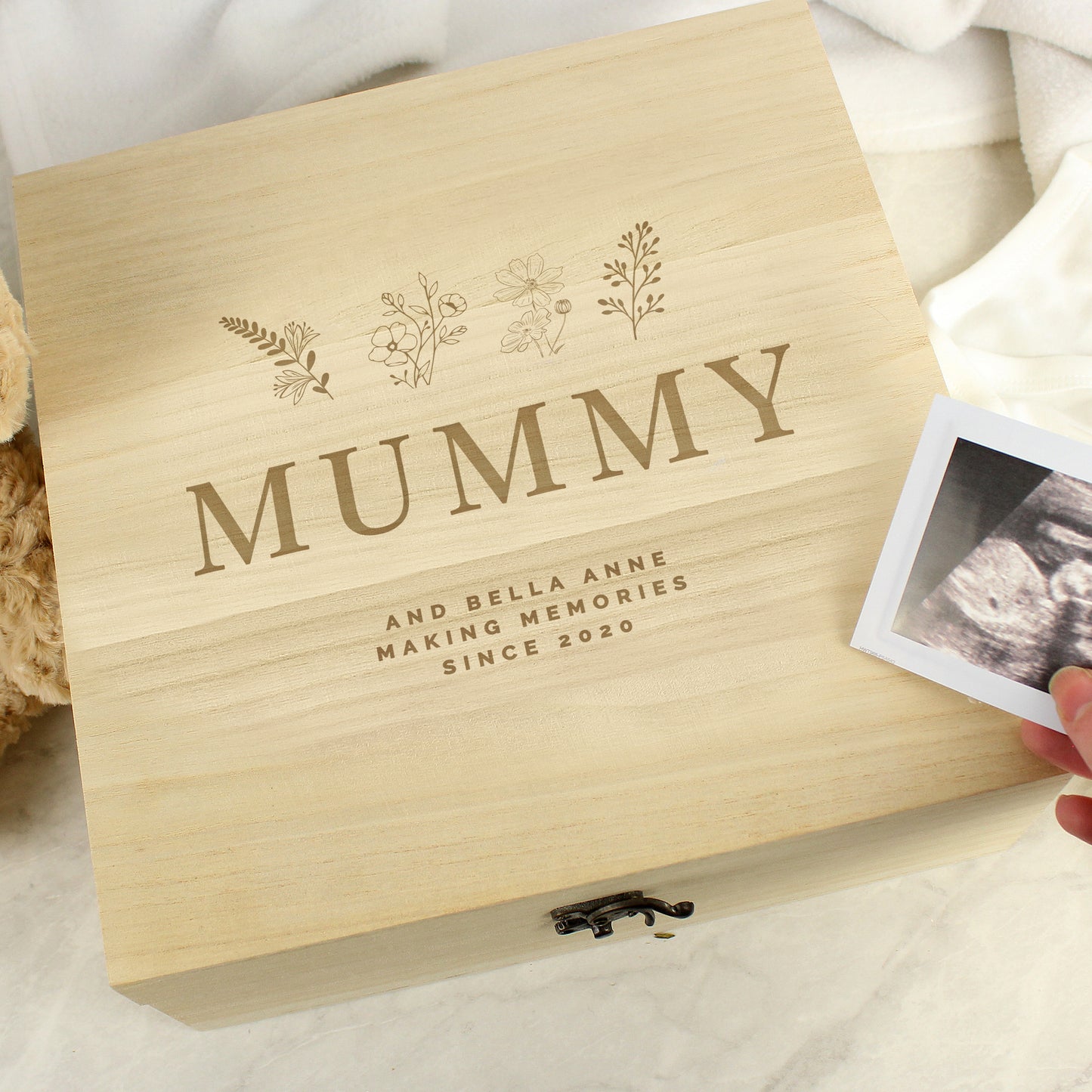 Personalised Engraved Floral Wooden Keepsake Box