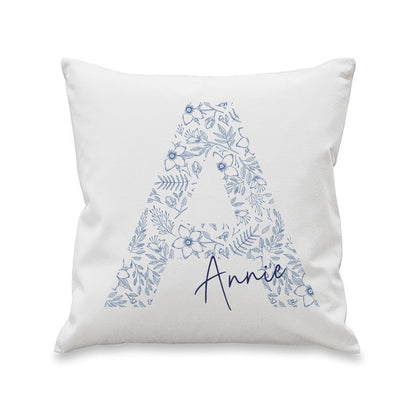 Personalised Floral Blue Initial Cushion