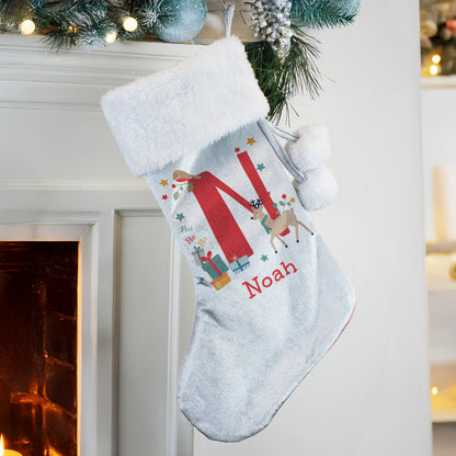 Personalised Initial Reindeer Christmas Stocking