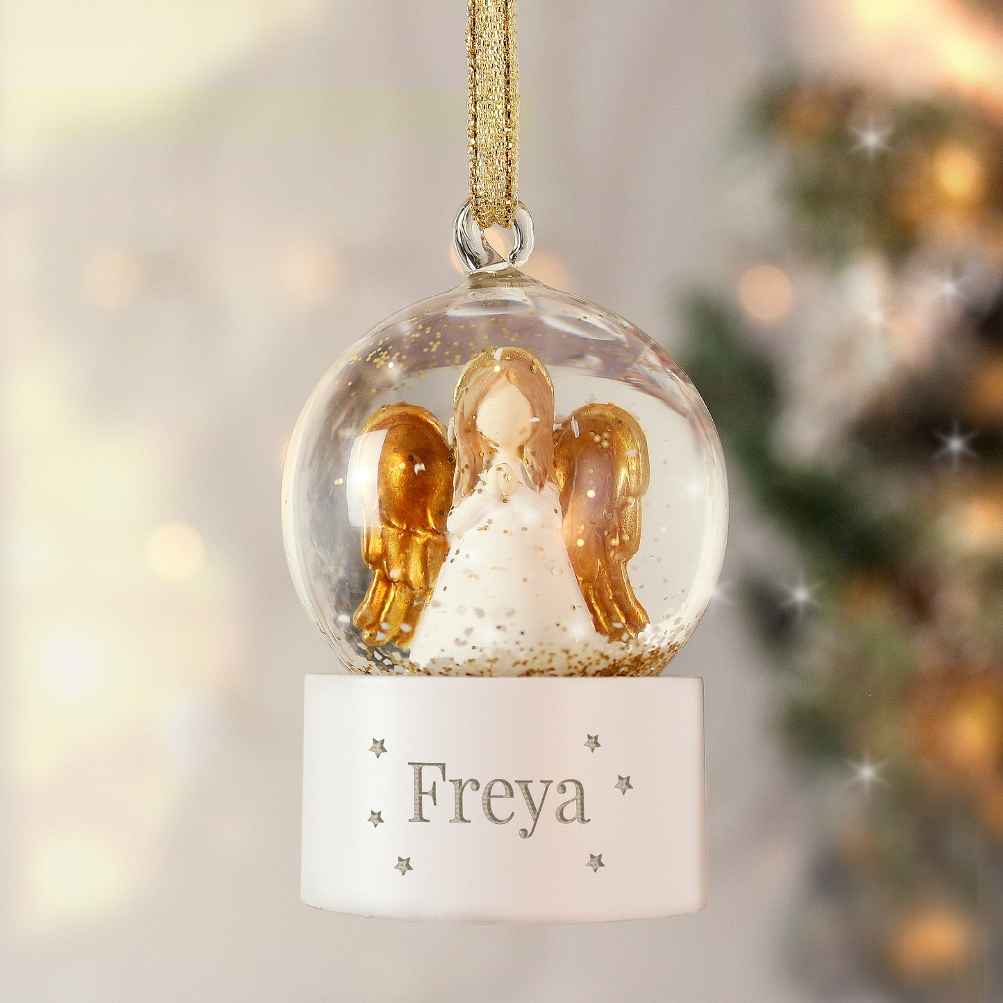 Personalised Name Angel Glitter Snow Globe Tree Decoration