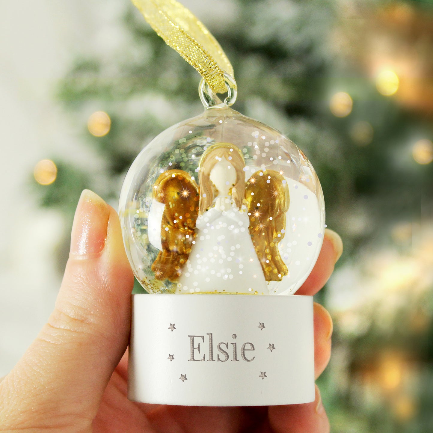 Personalised Name Angel Glitter Snow Globe Tree Decoration