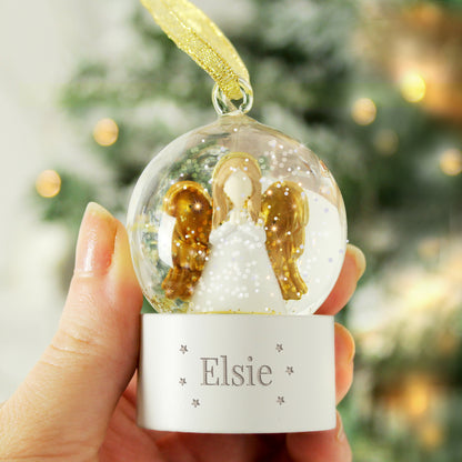 Personalised Name Angel Glitter Snow Globe Tree Decoration