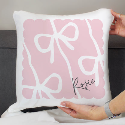 Personalised Pink Bow Cushion