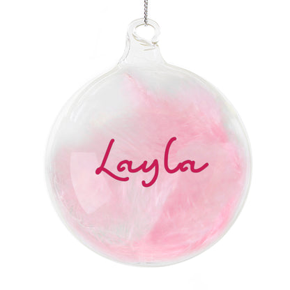 Personalised Pink Feather Bauble