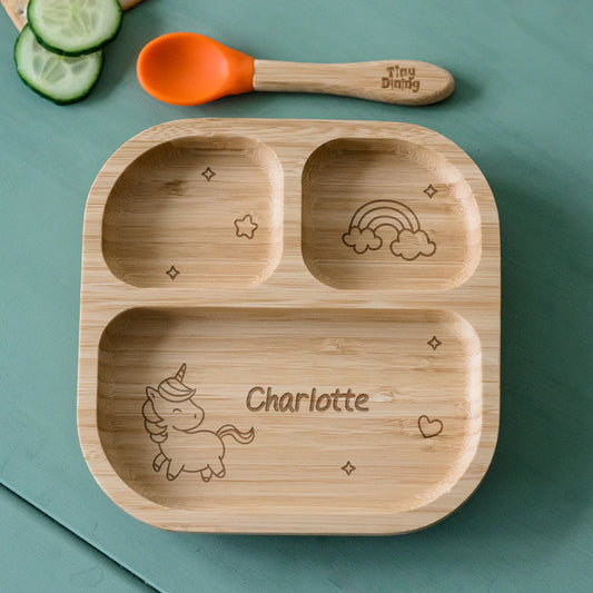 Personalised Unicorn Bamboo Suction Plate