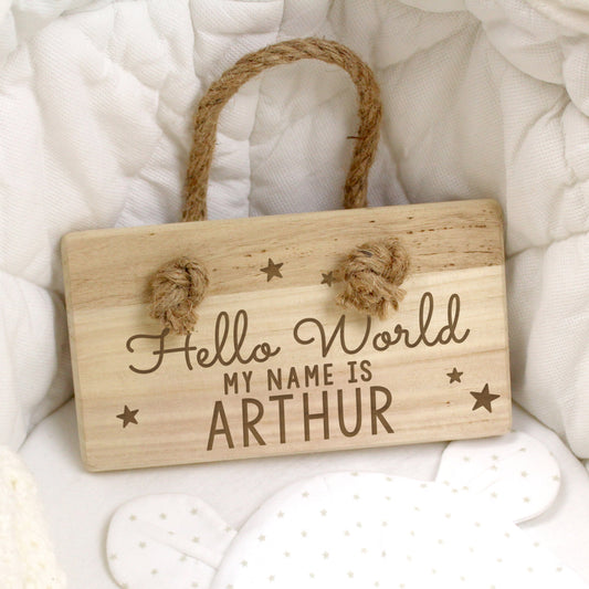 Personalised 'Hello World' Wooden Sign