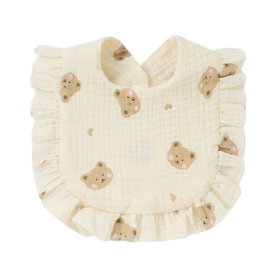 Cream Teddy & Heart Print Bib