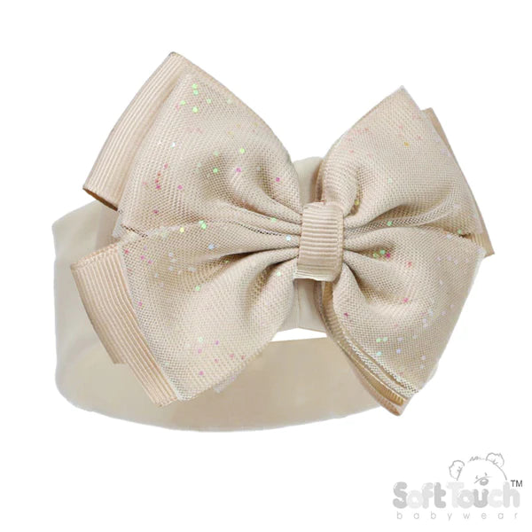 Beige Headband With Glitter Bow